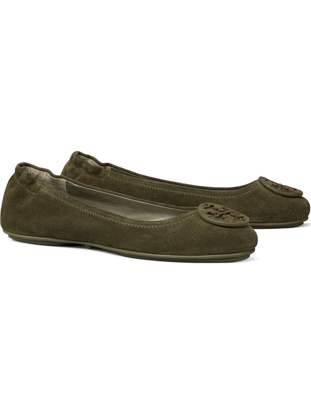 Tory Burch Minnie Travel Ballet Flats Womens Shoes Olive Green Suede Sz 8